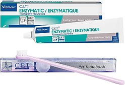Virbac C.E.T. Enzymatic Dog & Cat Poultry Flavor Toothpaste, 70 gram & Virbac C.E.T. Pet Toothbrush, Color Varies