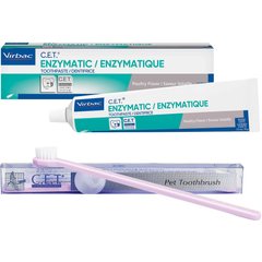 Virbac C.E.T. Enzymatic Dog & Cat Poultry Flavor Toothpaste, 70 gram & Virbac C.E.T. Pet Toothbrush, Color Varies