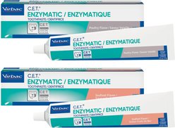 Virbac C.E.T. Enzymatic Dog & Cat Poultry Flavor Toothpaste, 70 gram & Virbac C.E.T. Tartar Control Seafood Flavor Dog & Cat Toothpaste, 70 gram