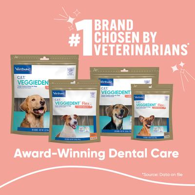 Show full view: Virbac C.E.T. VeggieDent Flex + Joint Health Dental Chews for X-Small Dogs, under 11lbs, 30 count slide 4 of 10