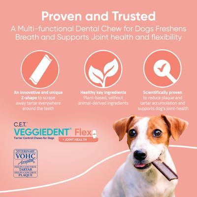 Show full view: Virbac C.E.T. VeggieDent Flex + Joint Health Dental Chews for X-Small Dogs, under 11lbs, 30 count slide 7 of 10