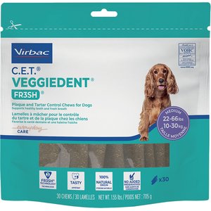 Virbac C.E.T. VeggieDent Fr3sh Dental Chews for Medium Dogs, 30 Count