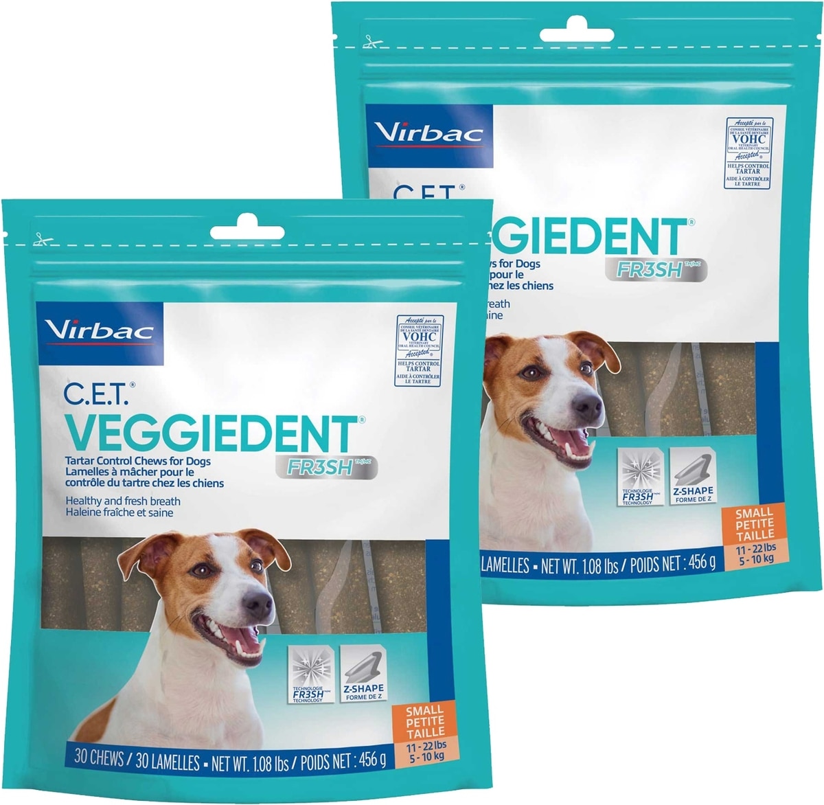 VIRBAC VeggieDent Fr3sh Dental Chews for Small Dogs, 60