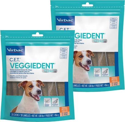 VIRBAC VeggieDent Fr3sh Dental Chews for Small Dogs, 60