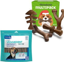 Virbac C.E.T. VeggieDent Fr3sh Tartar Control Chews + Benebone Multipack Durable Chew Toy for Dogs