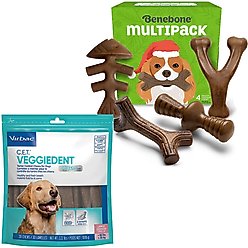 Virbac C.E.T. VeggieDent Fr3sh Tartar Control Dog Chews + Benebone Multipack Durable Chew Toy