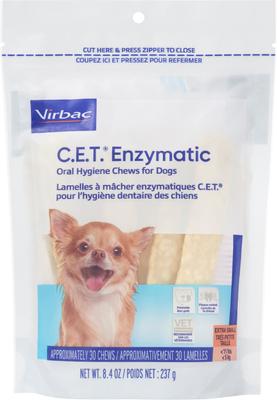 Show full view: Virbac C.E.T. VeggieDent Fr3sh Tartar Control Dog Chews, Extra Small, 30 count & Virbac C.E.T. Enzymatic Oral Hygiene Dental Dog Chews, X-Small slide 3 of 4