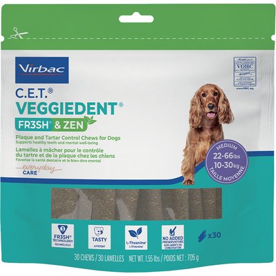 Virbac Virbac C.E.T. VeggieDent Zen Dental Chews for Medium Dogs, 30 count