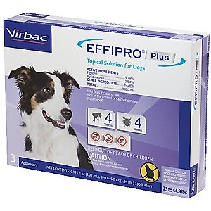 Virbac EFFIPRO Flea & Tick Spot Treatment for Dogs, 23-44.9 lbs, 3 Doses (3-mos. supply)