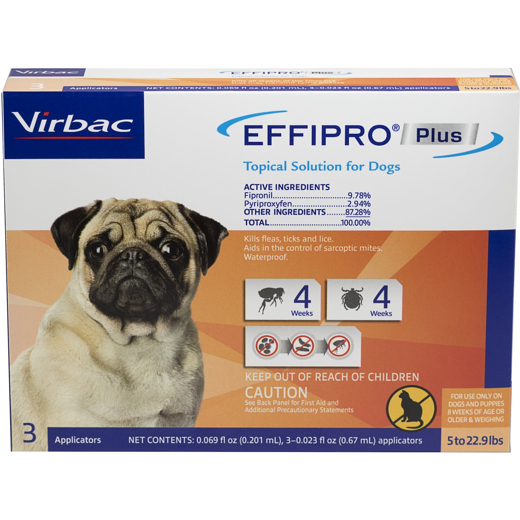 Virbac EFFIPRO Flea & Tick Spot Treatment for Dogs, 5-22.9 lbs, 6 Doses (6-mos. supply)