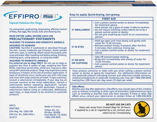 Show full view: Virbac EFFIPRO Flea & Tick Spot Treatment for Dogs, 89-132 lbs, 3 Doses (3-mos. supply) slide 2 of 4
