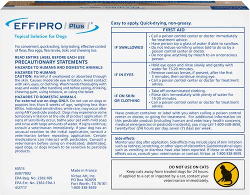 Show full view: Virbac EFFIPRO Flea & Tick Spot Treatment for Dogs, 89-132 lbs, 6 Doses (6-mos. supply) slide 2 of 4