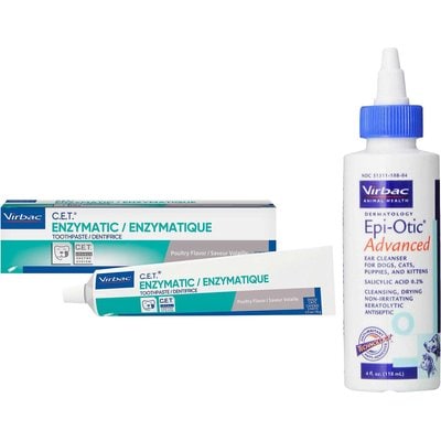 Virbac Virbac Epi-Otic Advanced Ear Cleaner for Dogs & Cats, 4-fl oz bottle & Virbac C.E.T. Enzymatic Dog & Cat Poultry Flavor Toothpaste, 70 gram
