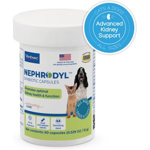 Virbac Nephrodyl Synbiotic Capsules for Kidney Support for Dogs & Cats, 60 count