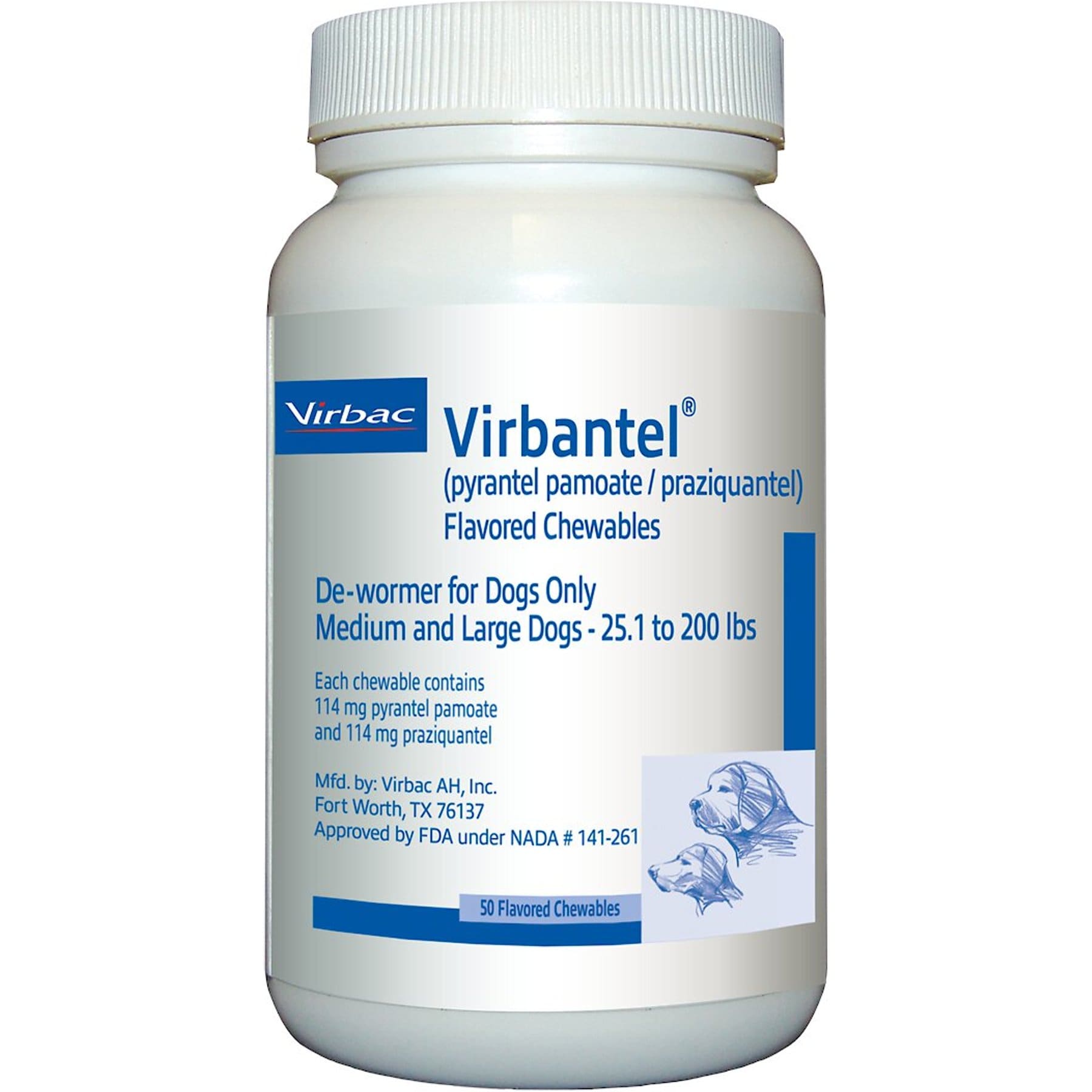 Virbantel Chewable Flavored Tablets for Medium & Large Dogs, 25.1-200 lbs, 1 chewable flavored tablet