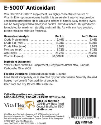 Show full view: Vita Flex Pro E-5000 Premium Quality Vitamin E Immune Support Granules Horse Supplement, 4-lb bucket slide 7 of 10