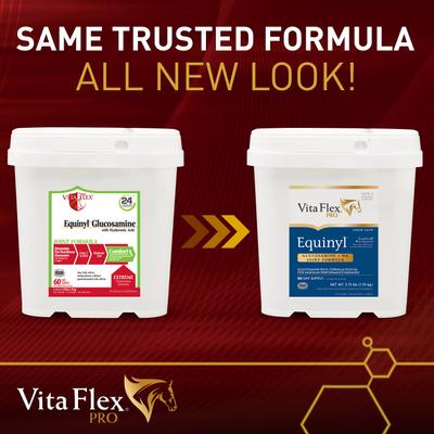 Show full view: Vita Flex Pro Equinyl Glucosamine & Hyaluronic Acid Joint Formula Powder Horse Supplement, 3.75-lb bucket slide 2 of 6