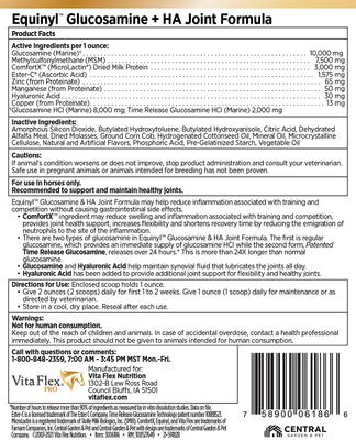 Show full view: Vita Flex Pro Equinyl Glucosamine & Hyaluronic Acid Joint Formula Powder Horse Supplement, 3.75-lb bucket slide 3 of 6