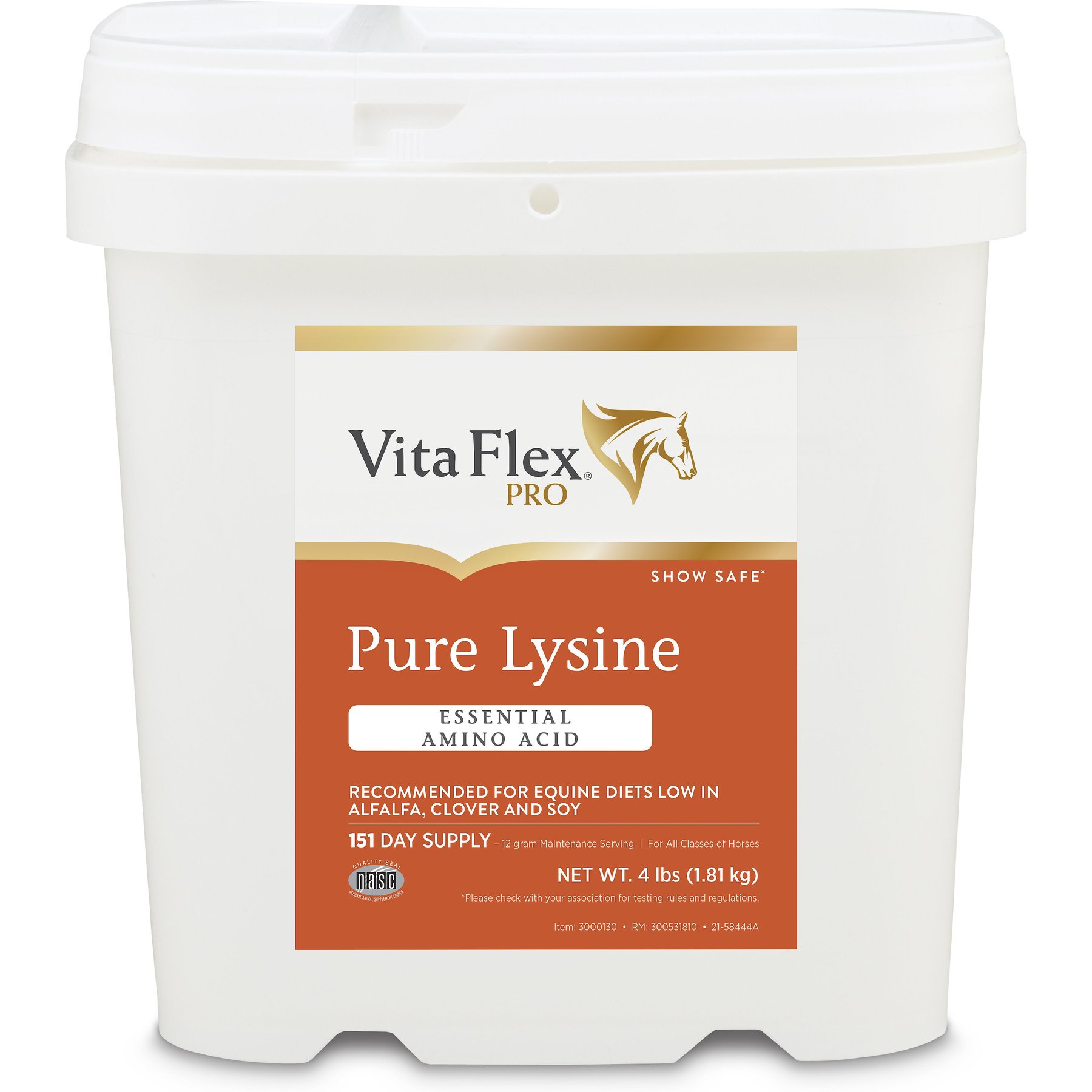 Vita Flex Pro Pure Lysine Amino Acid Powder Horse Supplement 151 Day Supply, 4-lb bucket