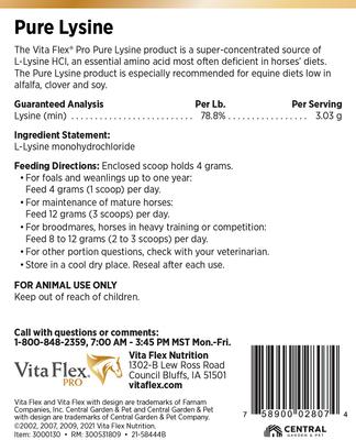 Show full view: Vita Flex Pro Pure Lysine Amino Acid Powder Horse Supplement 151 Day Supply, 4-lb bucket slide 6 of 9