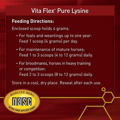 Show full view: Vita Flex Pro Pure Lysine Amino Acid Powder Horse Supplement 151 Day Supply, 4-lb bucket slide 7 of 9