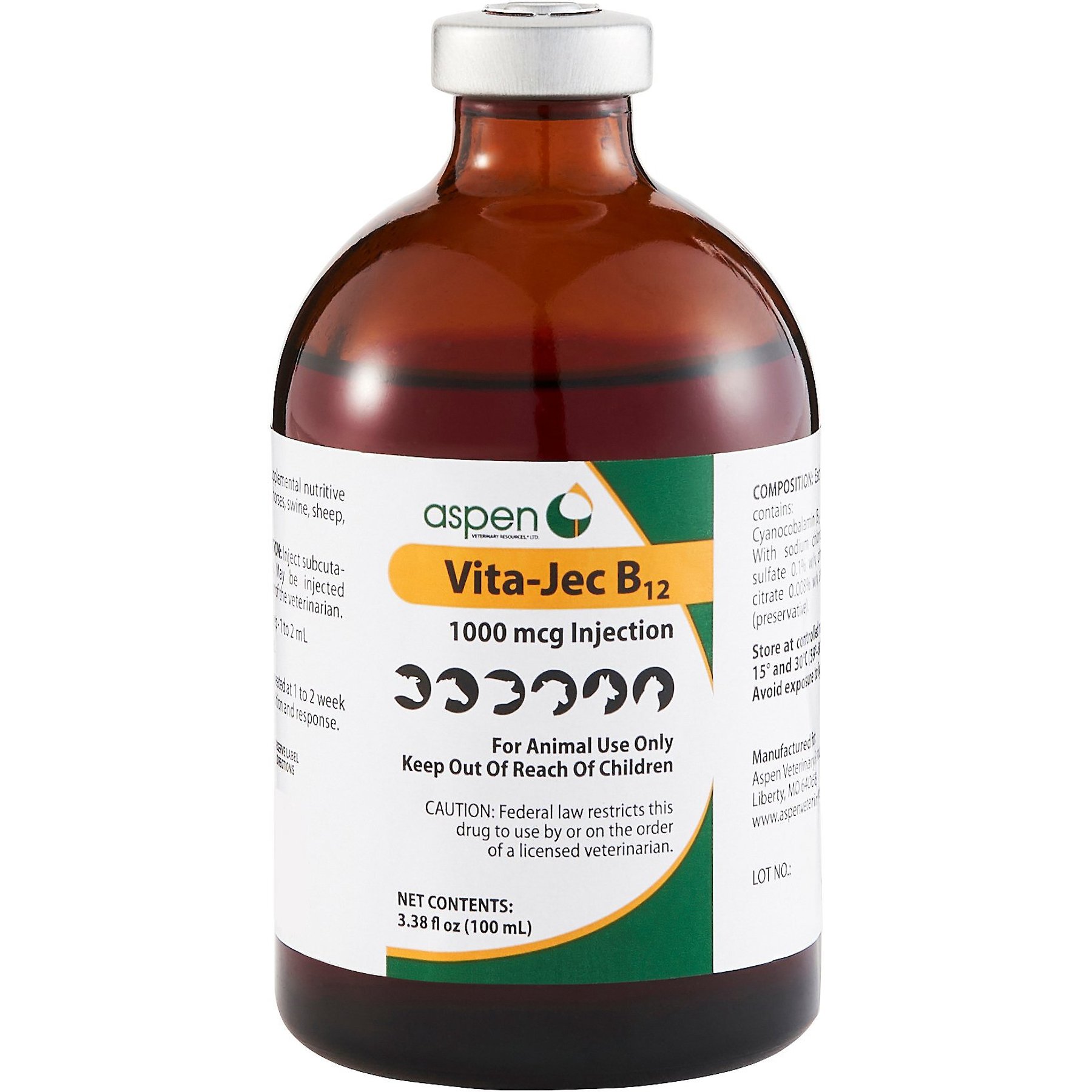 Vita-Jec Vitamin B12 for Dogs, Cats & Horses, 1000-mcg/mL, 100-mL