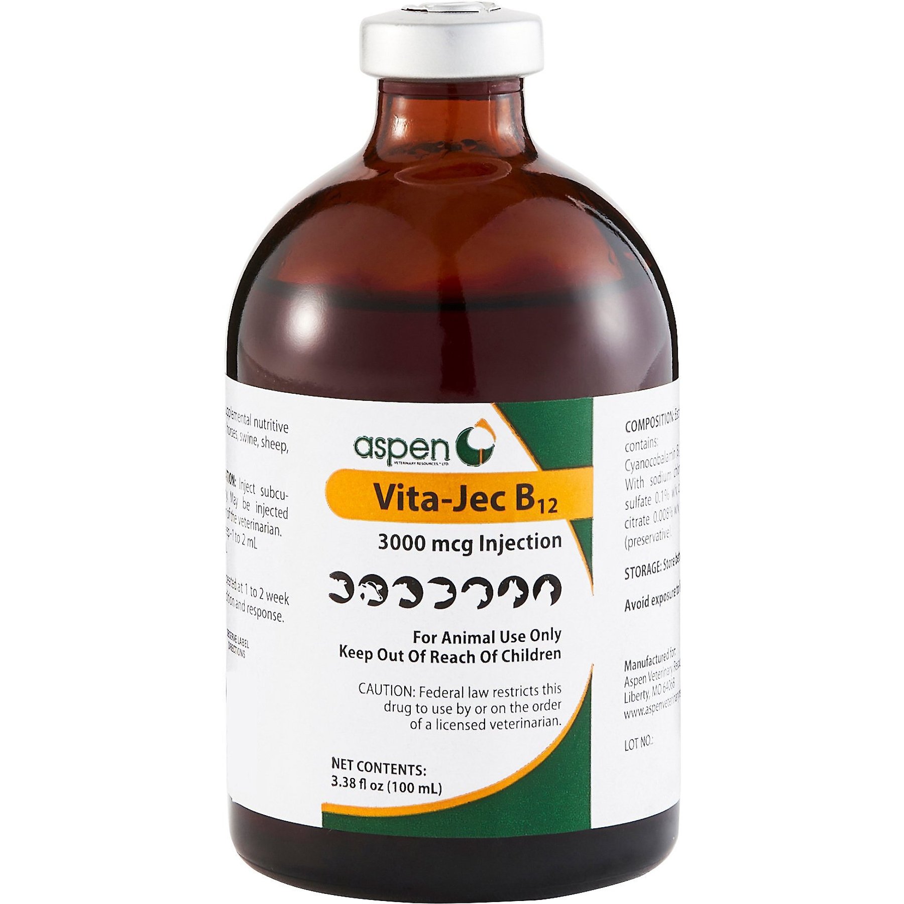Vita-Jec Vitamin B12 for Dogs, Cats & Horses, 3000-mcg/mL, 100-mL