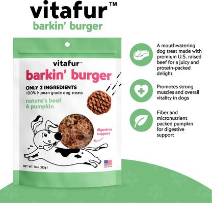 Show full view: Vitafur Barkin Burger Beef & Pumpkin Dog Treat, 4-oz bag slide 7 of 8