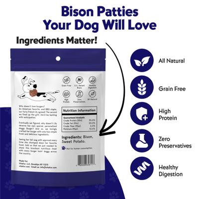 Show full view: Vitafur Barkin' Burger Bison + Beef Combo Pack Grain-Free Dehydrated Dog Treats, 2 count, 5-oz bag slide 5 of 6