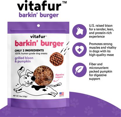 Show full view: Vitafur Barkin Burger Bison & Pumpkin Dog Treat, 4-oz bag slide 7 of 8