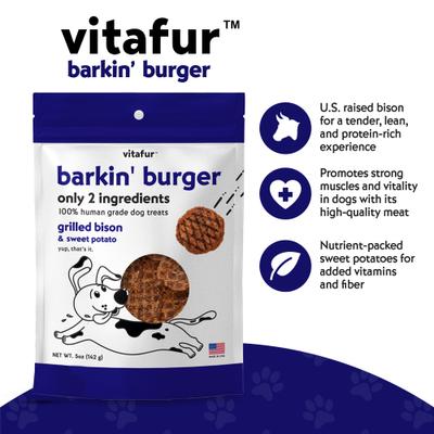 Show full view: Vitafur Barkin' Burger Grilled Bison Dehydrated Dog Treats, 5-oz bag slide 7 of 7