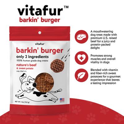 Show full view: Vitafur Barkin Burger Nature's Beef Dehydrated Dog Treats, 5-oz bag slide 7 of 7