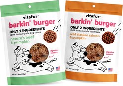 Vitafur Barkin' Burger Only 2 Ingredients Salmon + Beef Combo Pack Grain-Free Dehydrated Dog Treats, 4-oz bag, 2 count