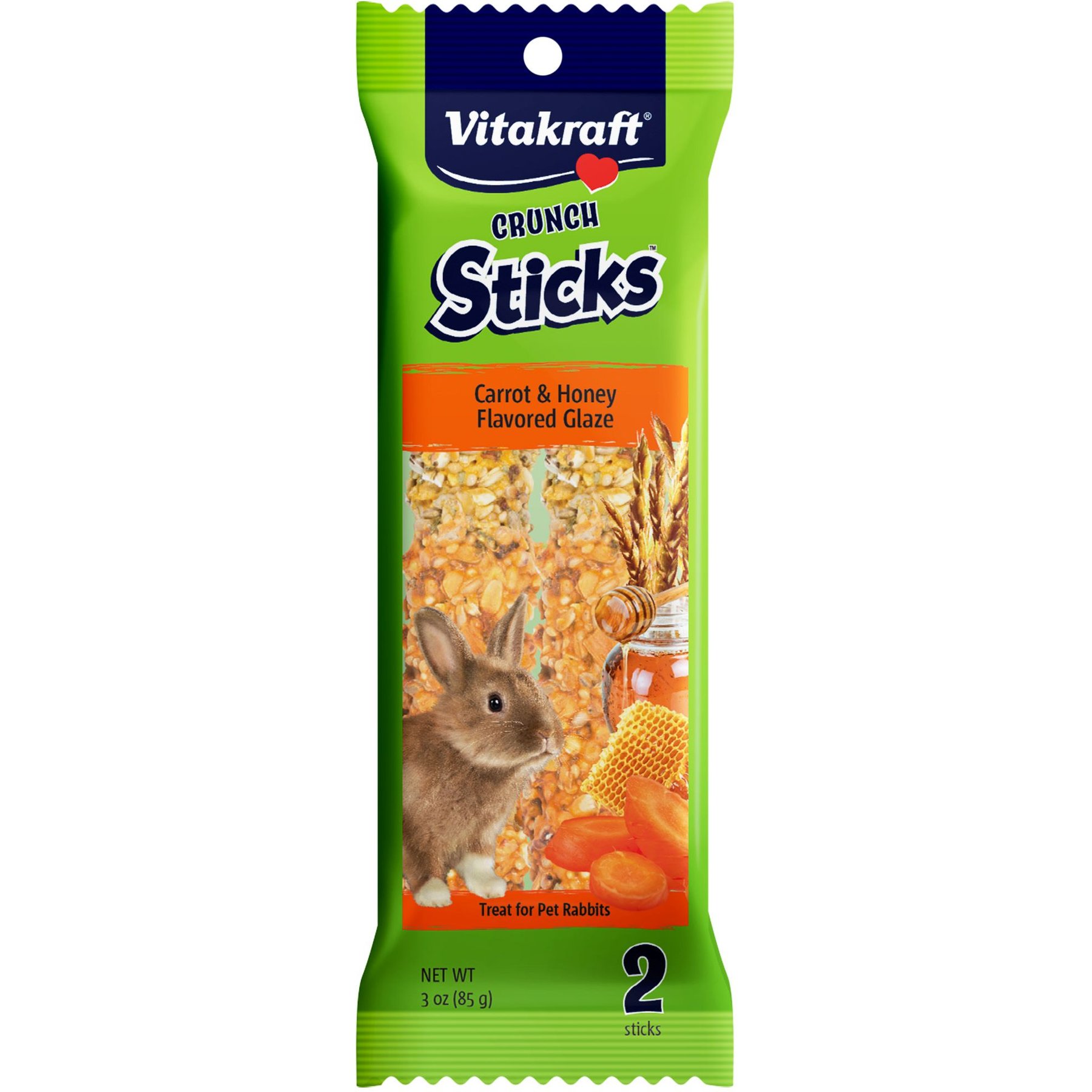 Vitakraft Crunch Sticks Carrot & Honey Flavored Glaze Rabbit Treat, 2 pack, bundle of 4