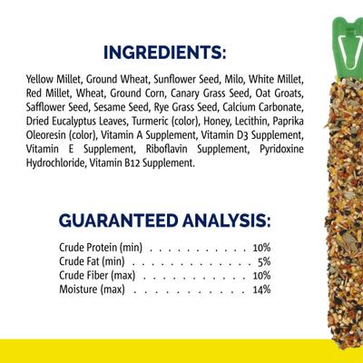 Show full view: Vitakraft Crunch Sticks Golden Honey Flavor Cockatiel Treats, 2 pack slide 4 of 4
