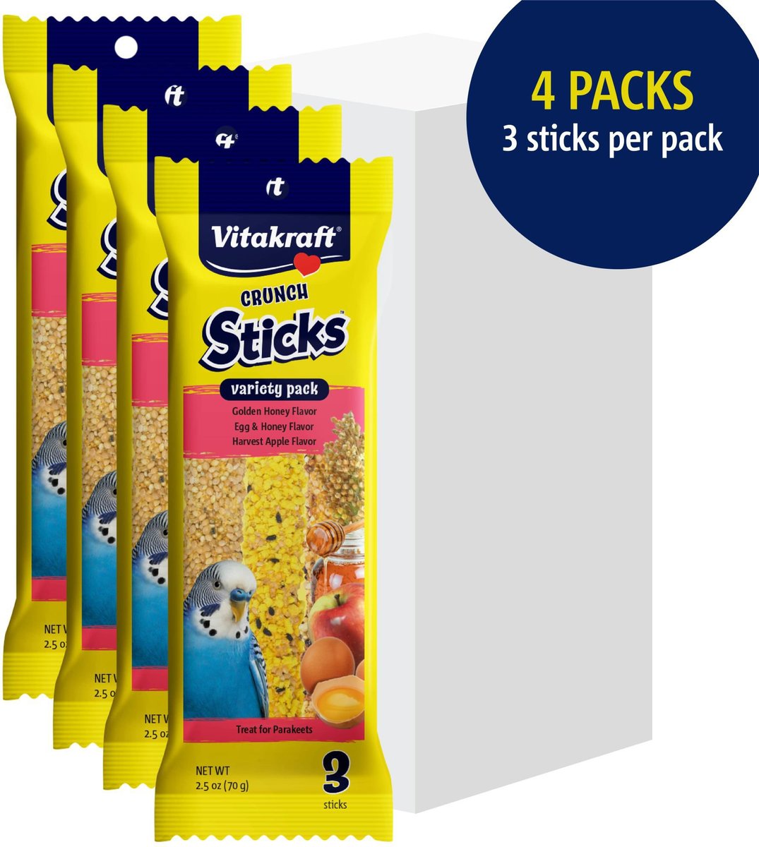 Vitakraft Variety Pack Triple Baked Crunch Sticks with Honey, Egg, & Fruit Parakeet Treats