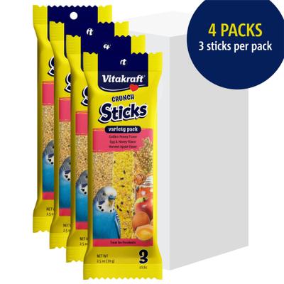 Show full view: Vitakraft Crunch Sticks Honey, Egg & Apple Variety Pack Parakeet Bird Treat Toy, 10-oz bag, 4 count slide 2 of 9