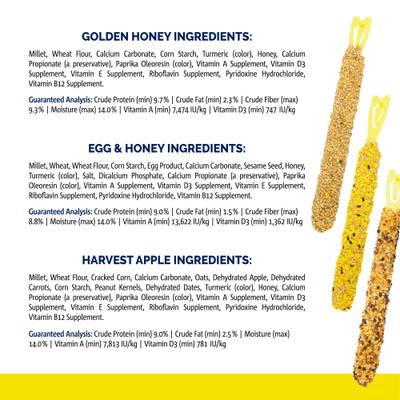 Show full view: Vitakraft Crunch Sticks Honey, Egg & Apple Variety Pack Parakeet Bird Treat Toy slide 6 of 7