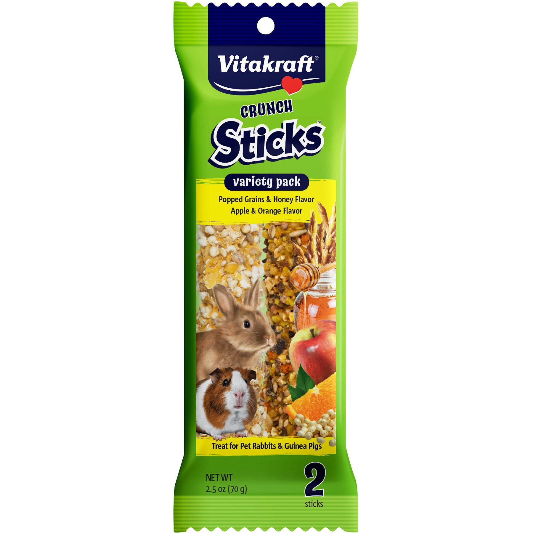 Vitakraft Crunch Sticks Popped Grains & Honey & Apple & Orange Flavor Rabbit & Guinea Pig Treat Variety Pack, 6 count bundle