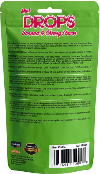 Show full view: Vitakraft Drops Mini Banana & Cherry Flavor Small Animal Treats, 2.5-oz bag  slide 2 of 5