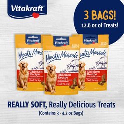 Vitakraft Meaty Morsels Chicken Recipe with Beef Soft & Chewy Dog Treats, 4.2-oz bag, 3 count slide 2 of 9