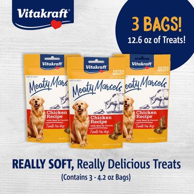 Show full view: Vitakraft Meaty Morsels Chicken Recipe with Beef Soft & Chewy Dog Treats, 4.2-oz bag, 3 count slide 3 of 11