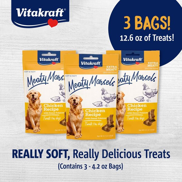 Vitakraft Meaty Morsels Chicken with Sweet Potato & Chicken with Beef Soft & Chewy Dog Treats, 4.2-oz bag, 2 count