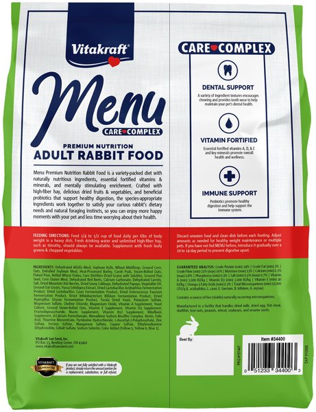 Vitakraft Menu Alfalfa Pellets Blend Vitamin & Mineral Fortified Premium Rabbit Food, 5-lb bag