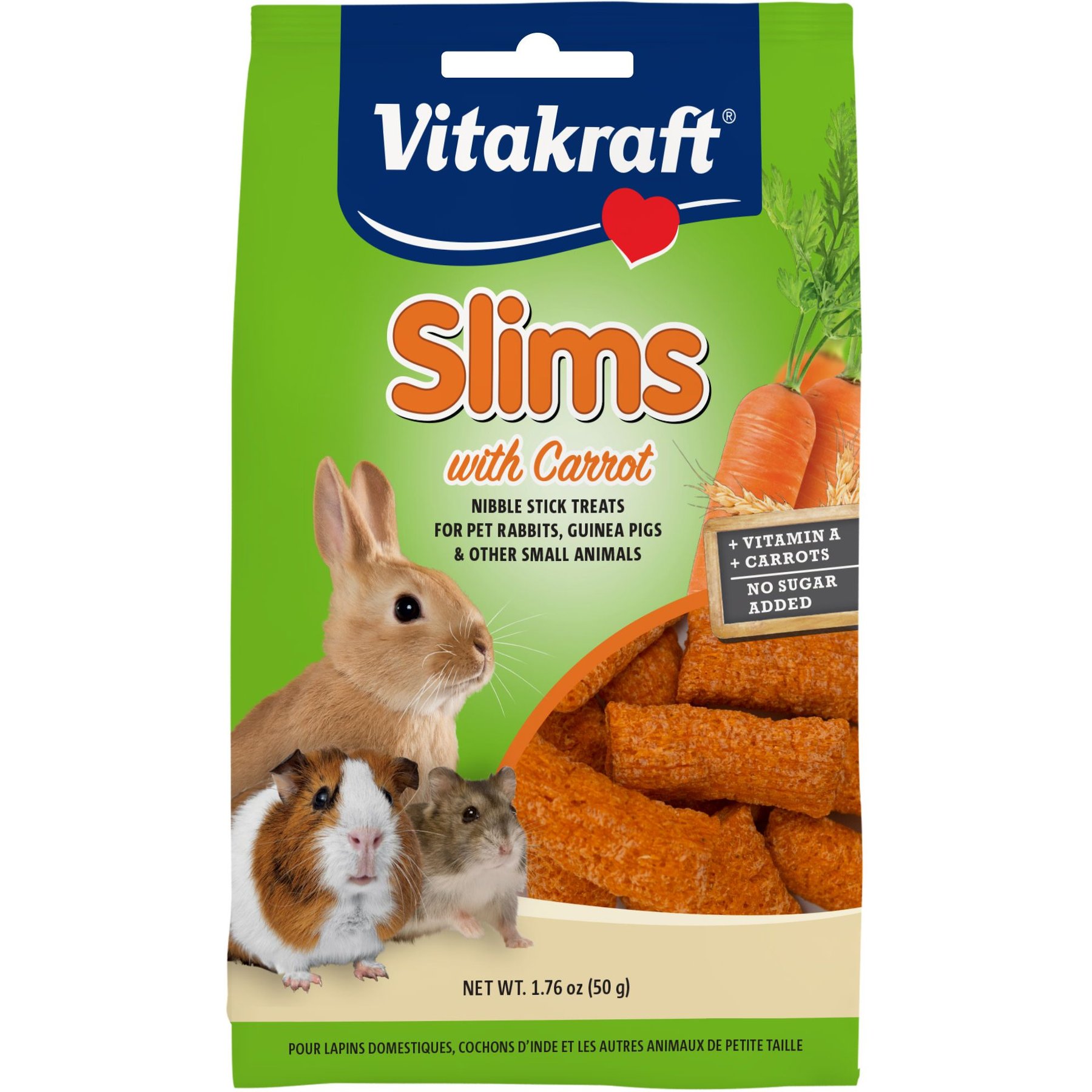Vitakraft Slims Carrot Crispy Nibble Stick Small Animal Treats, 1.76-oz bag
