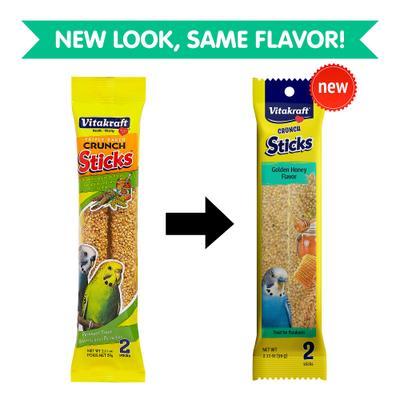 Show full view: Vitakraft Triple Baked Crunch Sticks Golden Honey Flavor Parakeet Treat, 2 pack, bundle of 2 slide 2 of 10