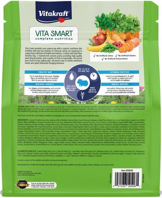 Show full view: Vitakraft Vita Smart Complete Nutrition Premium Fortified Blend with Timothy Hay Guinea Pig Food, 4-lb bag slide 2 of 6