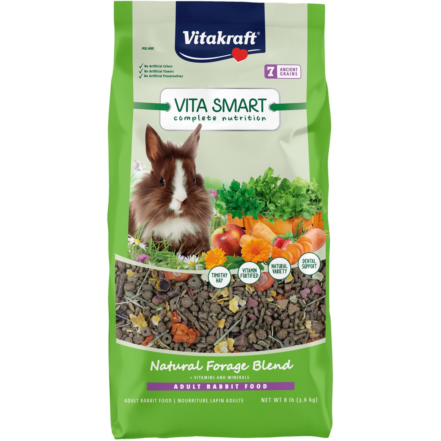 Vitakraft Vita Smart Complete Nutrition Premium Fortified Blend with Timothy Hay Rabbit Food, 8-lb bag
