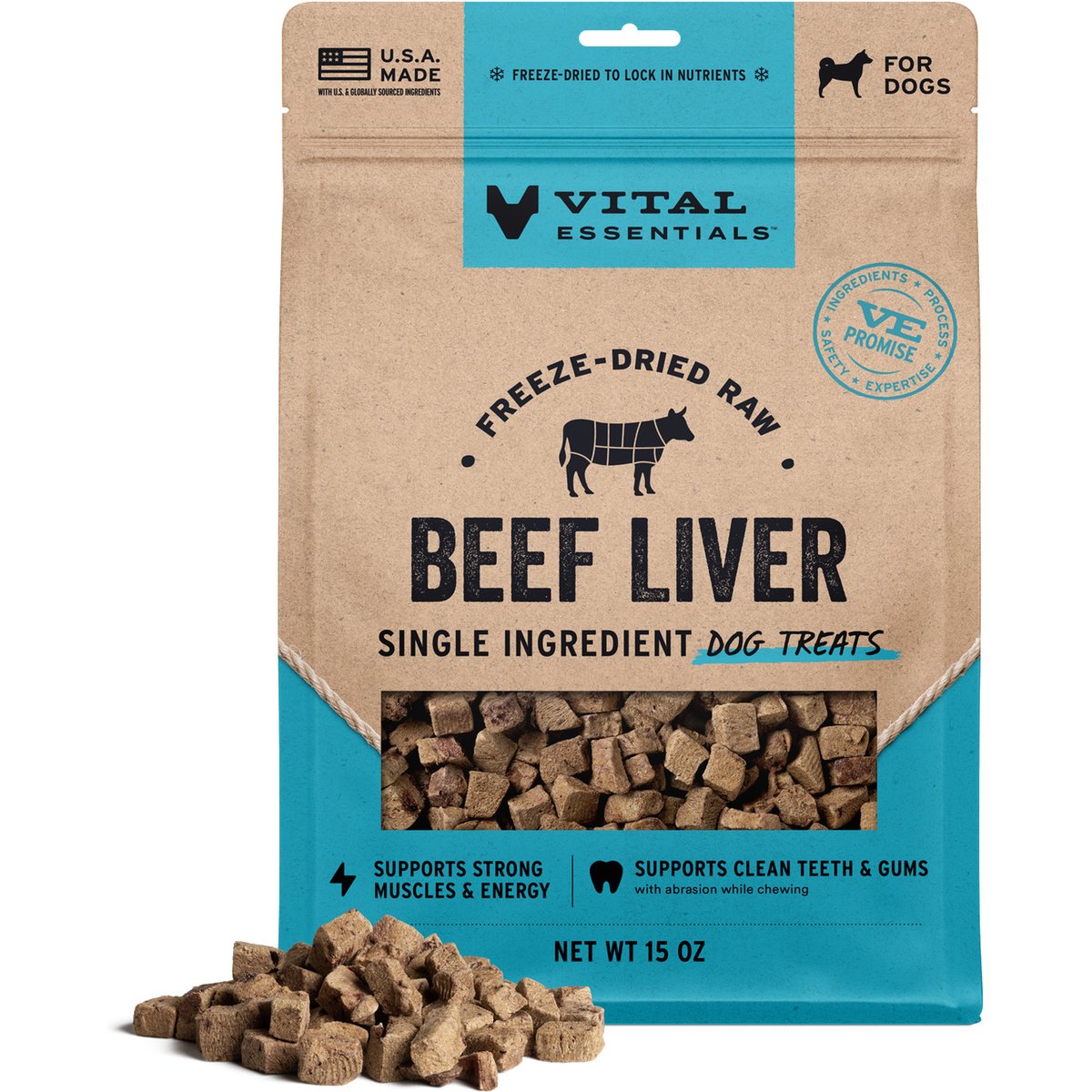 Vital Essentials Beef Liver Single Ingredient Freeze-Dried Dog Treats, 15-oz bag