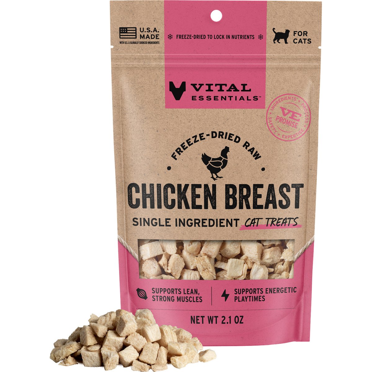 Vital Essentials Chicken Breast Single Ingredient Freeze-Dried Cat Treats, 2.1-oz bag